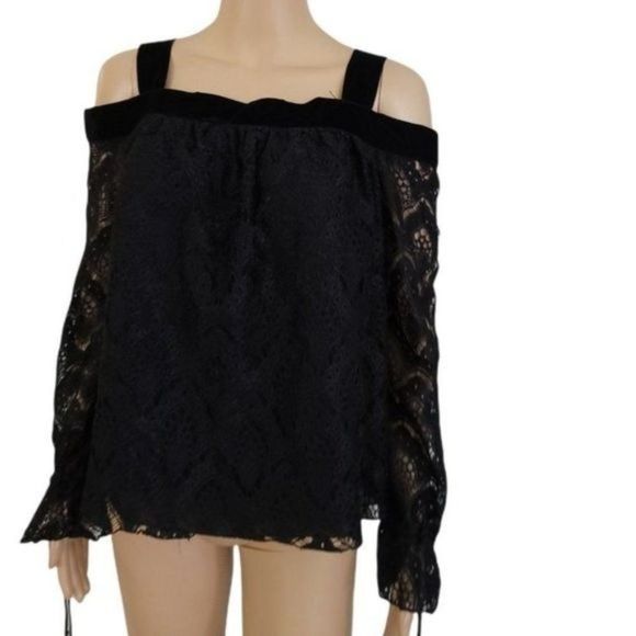 Lisa & Lucy Blouse M Black Cold Shoulder Top - Picture 3 of 5